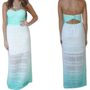 Mint Ombre Lace Strapless Maxi Dress with Cutout Back - Size Med